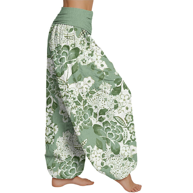 Mythstone Peony Dandelion Flowers Women's Elastic Waist Harem Pants