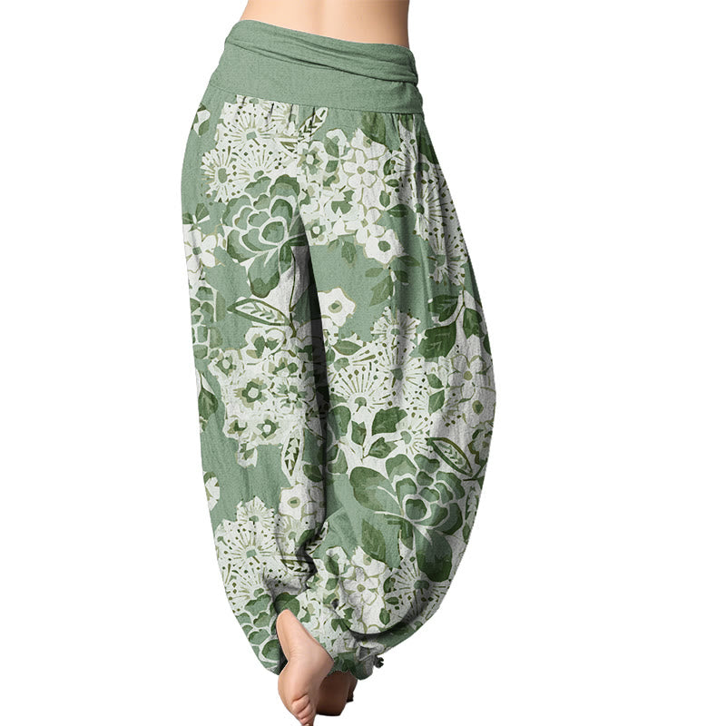 Mythstone Peony Dandelion Flowers Women's Elastic Waist Harem Pants