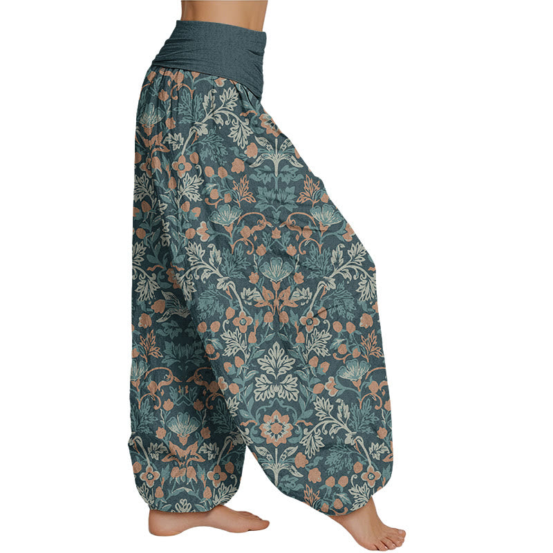 Mythstone Casual Flower Vine Leaves Pattern Women's Elastic Waist Harem Pants