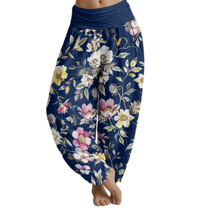 Mythstone Elegant Flower Design Women's Elastic Waist Harem Pants