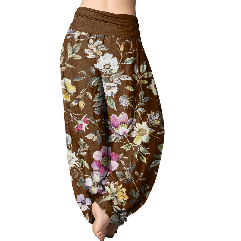 Mythstone Elegant Flower Design Women's Elastic Waist Harem Pants