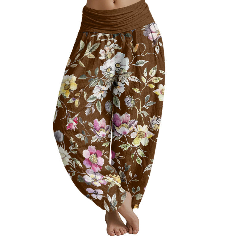 Mythstone Elegant Flower Design Women's Elastic Waist Harem Pants