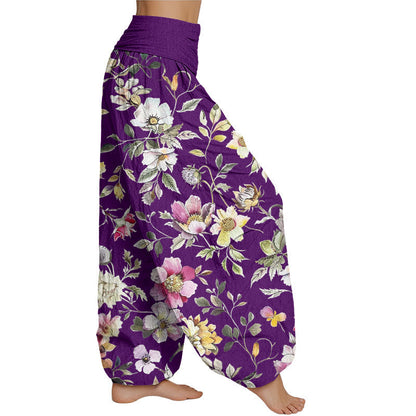 Mythstone Elegant Flower Design Women's Elastic Waist Harem Pants