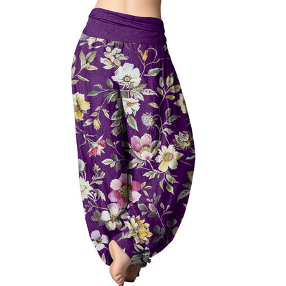 Mythstone Elegant Flower Design Women's Elastic Waist Harem Pants