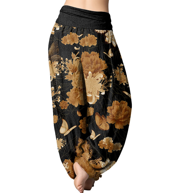 Mythstone Peony Flowers Pattern Women's Elastic Waist Harem Pants