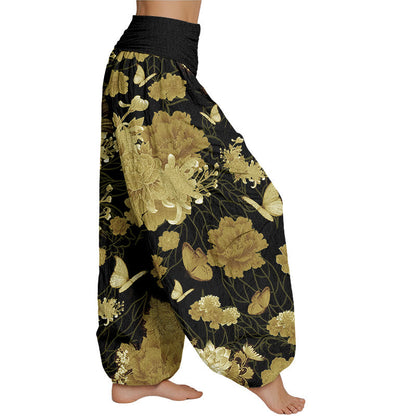 Mythstone Peony Flowers Pattern Women's Elastic Waist Harem Pants