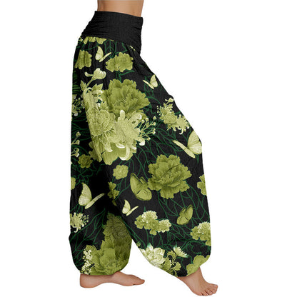 Mythstone Peony Flowers Pattern Women's Elastic Waist Harem Pants