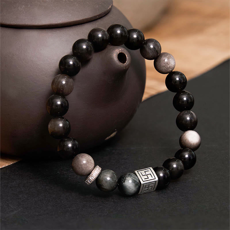 Pulsera de fuerza y ​​coraje con piedra de ojo de águila y obsidiana negra Mythstone 