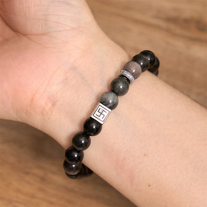 Pulsera de fuerza y ​​coraje con piedra de ojo de águila y obsidiana negra Mythstone 