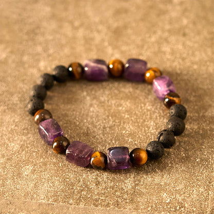 Mythstone Various Crystals Cube Amethyst Lava Rock Support Bracelet