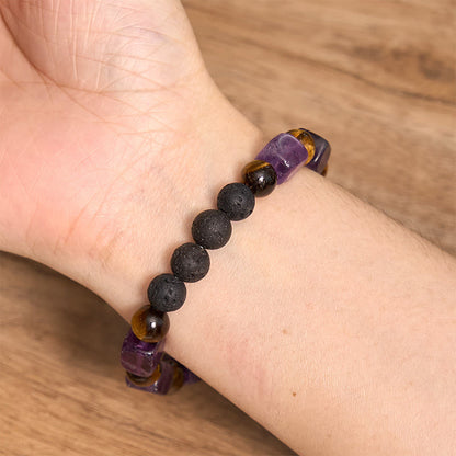 Mythstone Various Crystals Cube Amethyst Lava Rock Support Bracelet