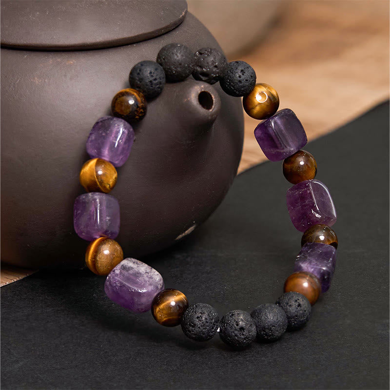 Mythstone Various Crystals Cube Amethyst Lava Rock Support Bracelet