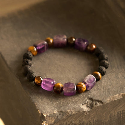 Mythstone Various Crystals Cube Amethyst Lava Rock Support Bracelet