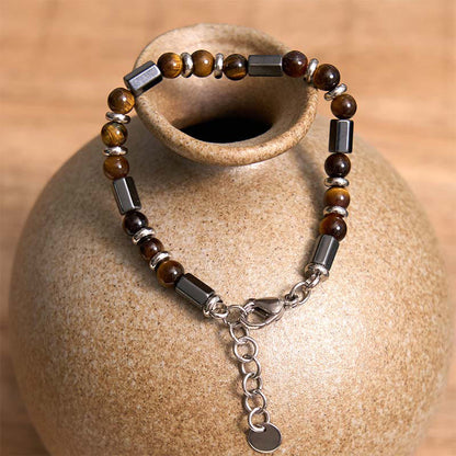 Mythstone Tiger Eye Hematite Strength Buckle Chain Bracelet