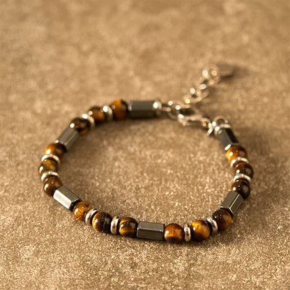 Mythstone Tiger Eye Hematite Strength Buckle Chain Bracelet