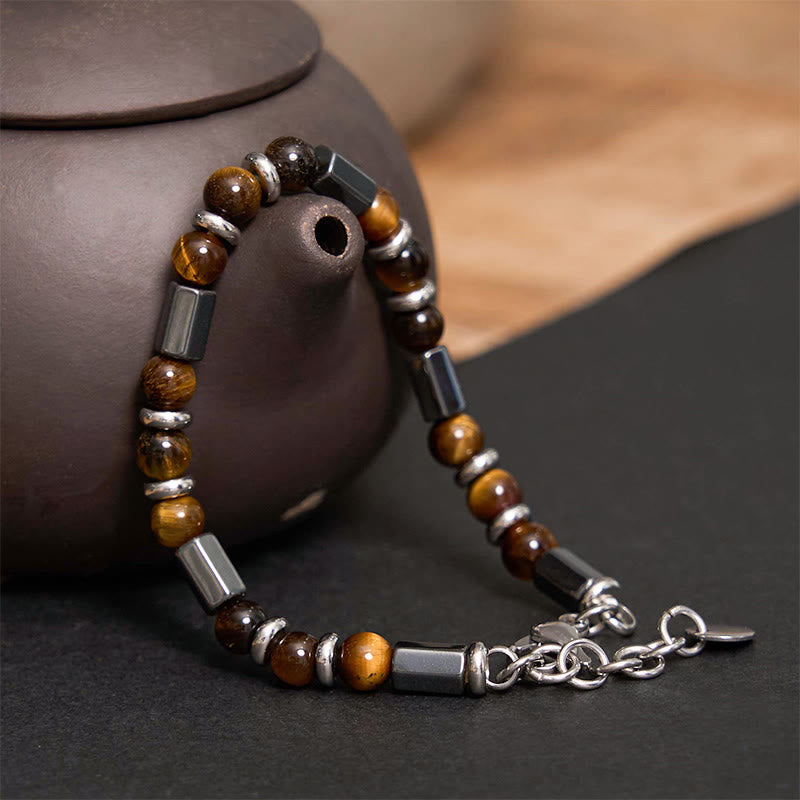 Mythstone Tiger Eye Hematite Strength Buckle Chain Bracelet