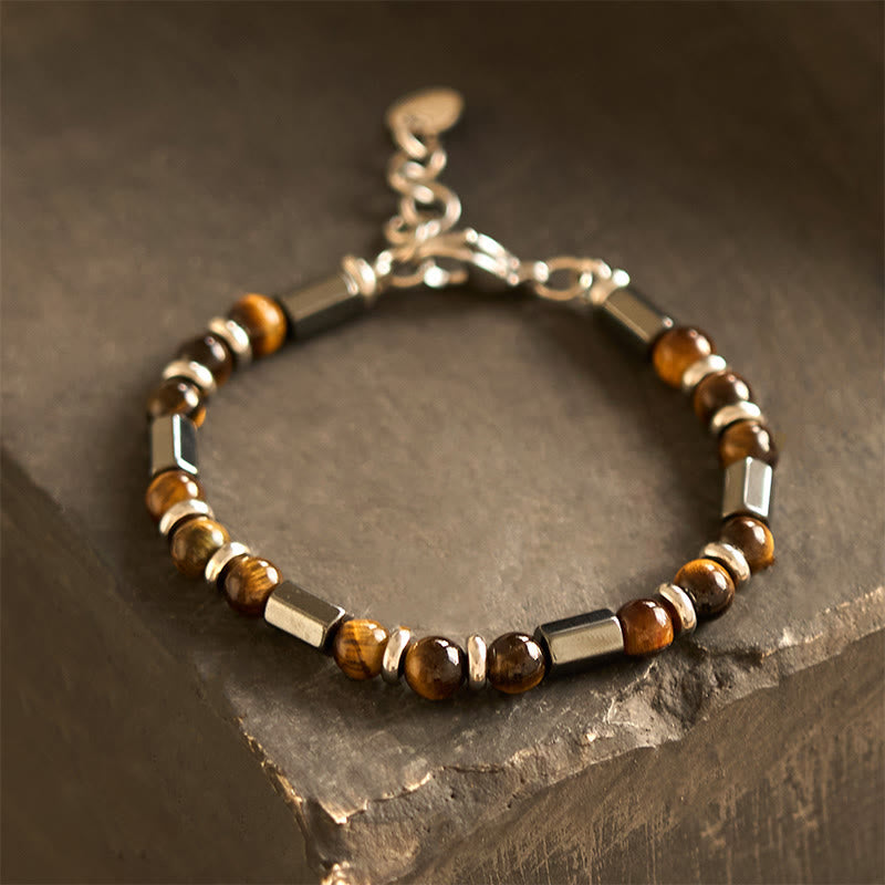 Mythstone Tiger Eye Hematite Strength Buckle Chain Bracelet