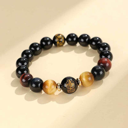 Mythstone Black Onyx Tiger Eye Om Mani Padme Hum Chinese Zodiac Natal Buddha Support Bracelet