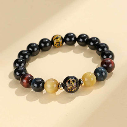 Mythstone Black Onyx Tiger Eye Om Mani Padme Hum Chinese Zodiac Natal Buddha Support Bracelet