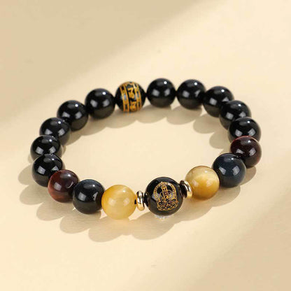 Mythstone Black Onyx Tiger Eye Om Mani Padme Hum Chinese Zodiac Natal Buddha Support Bracelet