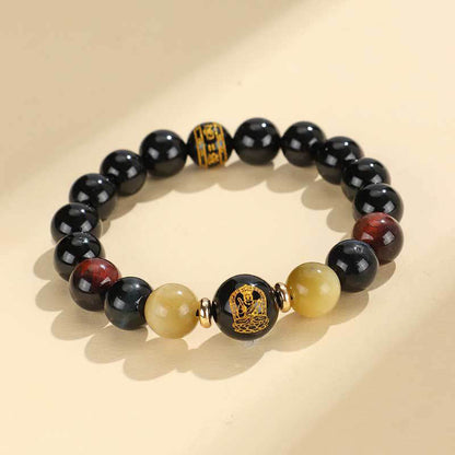 Mythstone Black Onyx Tiger Eye Om Mani Padme Hum Chinese Zodiac Natal Buddha Support Bracelet