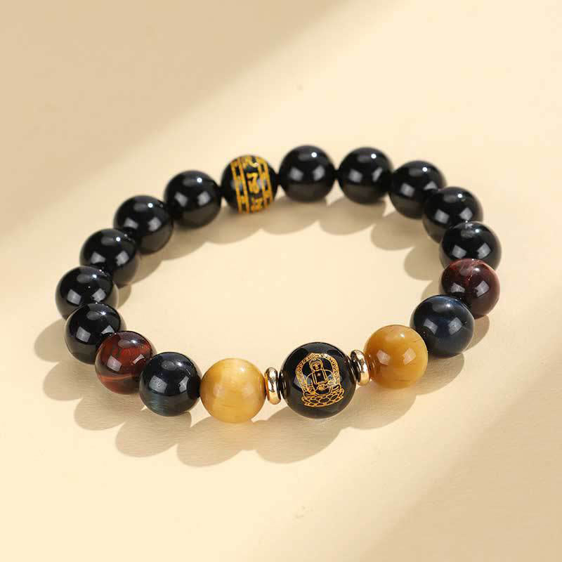 Mythstone Black Onyx Tiger Eye Om Mani Padme Hum Chinese Zodiac Natal Buddha Support Bracelet