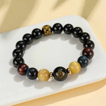 Mythstone Black Onyx Tiger Eye Om Mani Padme Hum Chinese Zodiac Natal Buddha Support Bracelet