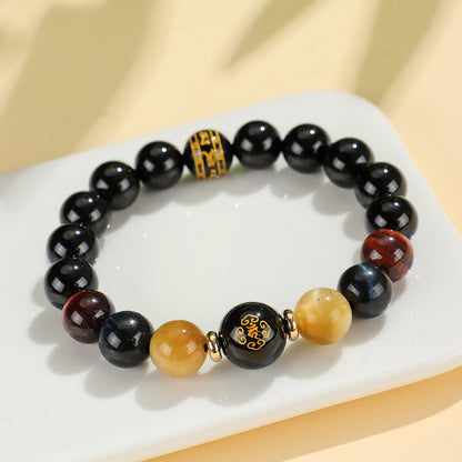 Mythstone Black Onyx Tiger Eye Om Mani Padme Hum Chinese Zodiac Natal Buddha Support Bracelet