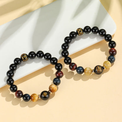 Mythstone Black Onyx Tiger Eye Om Mani Padme Hum Chinese Zodiac Natal Buddha Support Bracelet