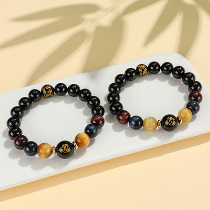 Mythstone Black Onyx Tiger Eye Om Mani Padme Hum Chinese Zodiac Natal Buddha Support Bracelet