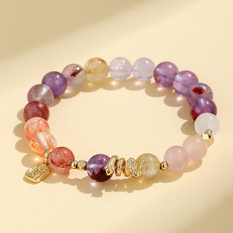 Mythstone Various Crystal Pink Crystal Amethyst Year Of The Snake Lucky Bracelet