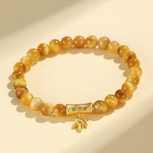 Mythstone Tiger Eye Fu Character Bamboo Koi Fish Lotus Om Mani Padme Hum Protection Bracelet