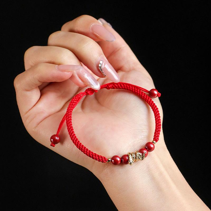 Pulsera trenzada de protección hecha a mano con cinabrio y piedra mitológica del año de la serpiente 