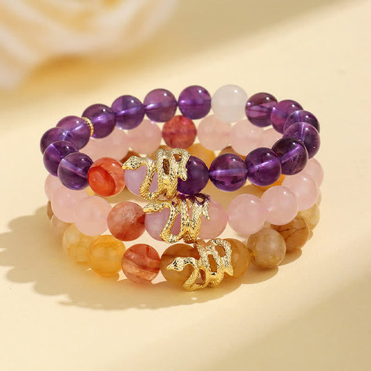 Mythstone Various Crystal Rose Quartz Purple Phantom Year Of The Snake Passionate Generosity Bracelet