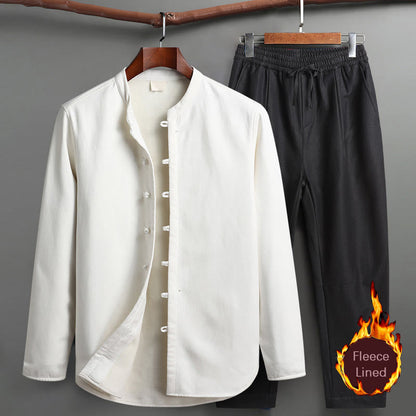 Mythstone Solid Tang Suit Traditional Fleece Lined Uniform Long Sleeve Top Pants Men's Set