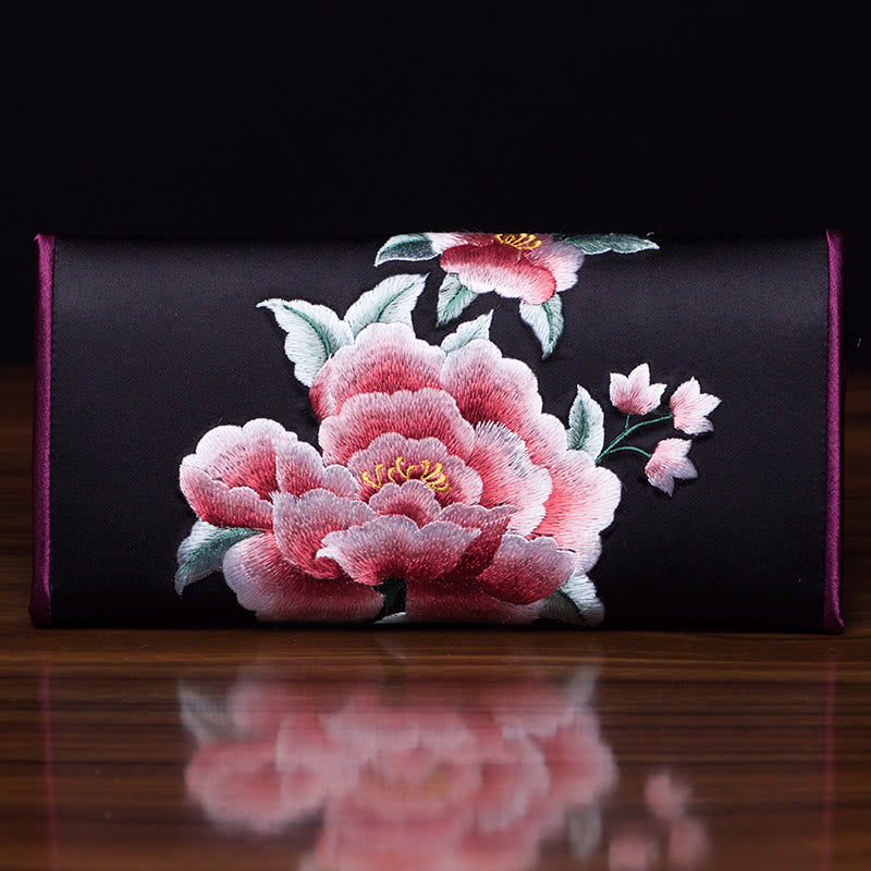 Mythstone Peony Su Embroidery Journey Shopping Long Purse Handbag