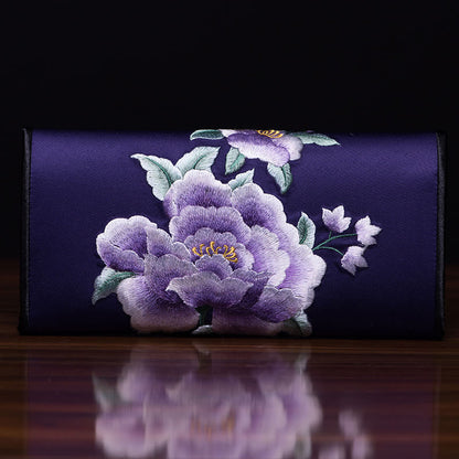 Mythstone Peony Su Embroidery Journey Shopping Long Purse Handbag