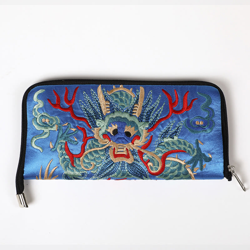 Mythstone Mythical Beast Phoenix Dragon Qilin Su Embroidery Ticket Folder Storage Journey Shopping Purse Handbag