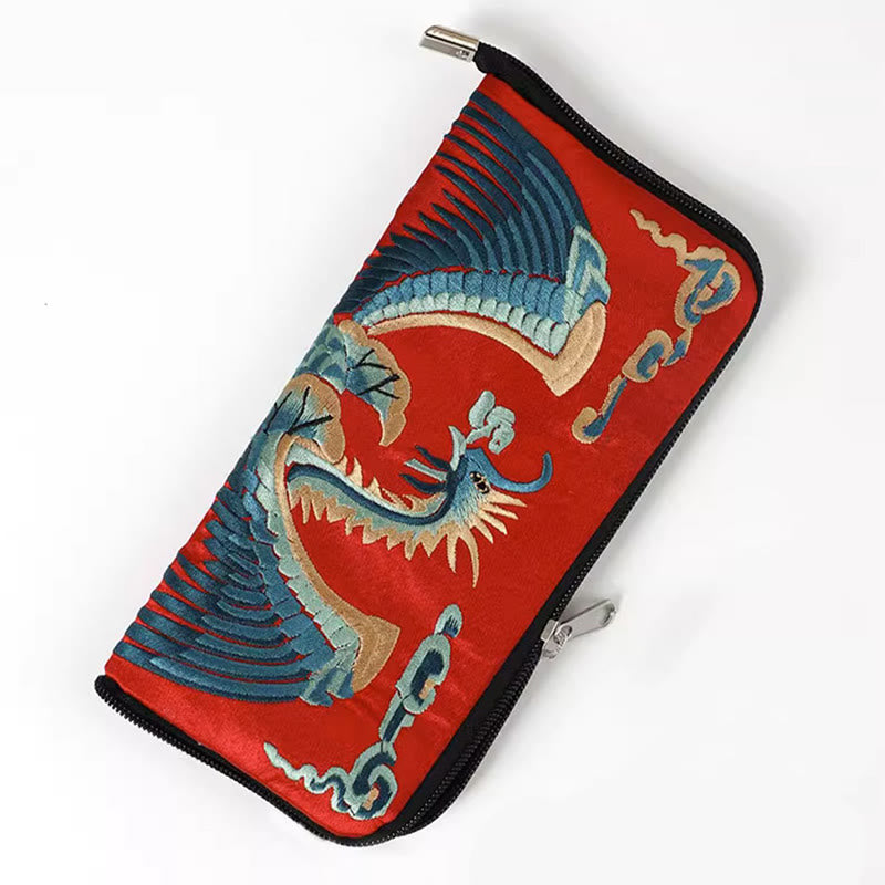 Mythstone Mythical Beast Phoenix Dragon Qilin Su Embroidery Ticket Folder Storage Journey Shopping Purse Handbag