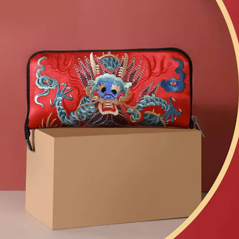 Mythstone Mythical Beast Phoenix Dragon Qilin Su Embroidery Ticket Folder Storage Journey Shopping Purse Handbag