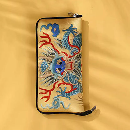 Mythstone Mythical Beast Phoenix Dragon Qilin Su Embroidery Ticket Folder Storage Journey Shopping Purse Handbag