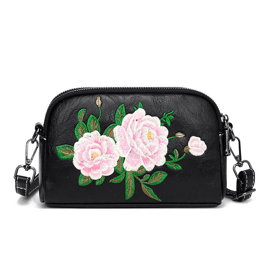 Mythstone Peony Pomegranate Flowers Su Embroidery Journey Shopping Purse Shoulder Bag Crossbody Bag