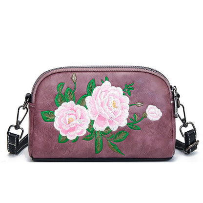 Mythstone Peony Pomegranate Flowers Su Embroidery Journey Shopping Purse Shoulder Bag Crossbody Bag