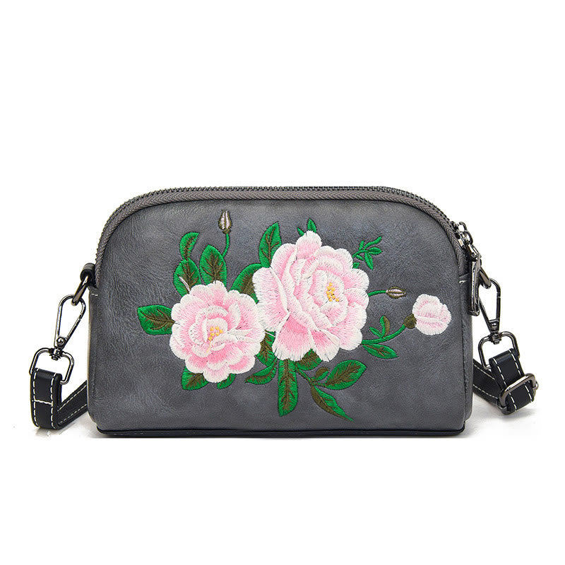 Mythstone Peony Pomegranate Flowers Su Embroidery Journey Shopping Purse Shoulder Bag Crossbody Bag