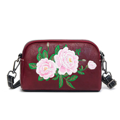 Mythstone Peony Pomegranate Flowers Su Embroidery Journey Shopping Purse Shoulder Bag Crossbody Bag