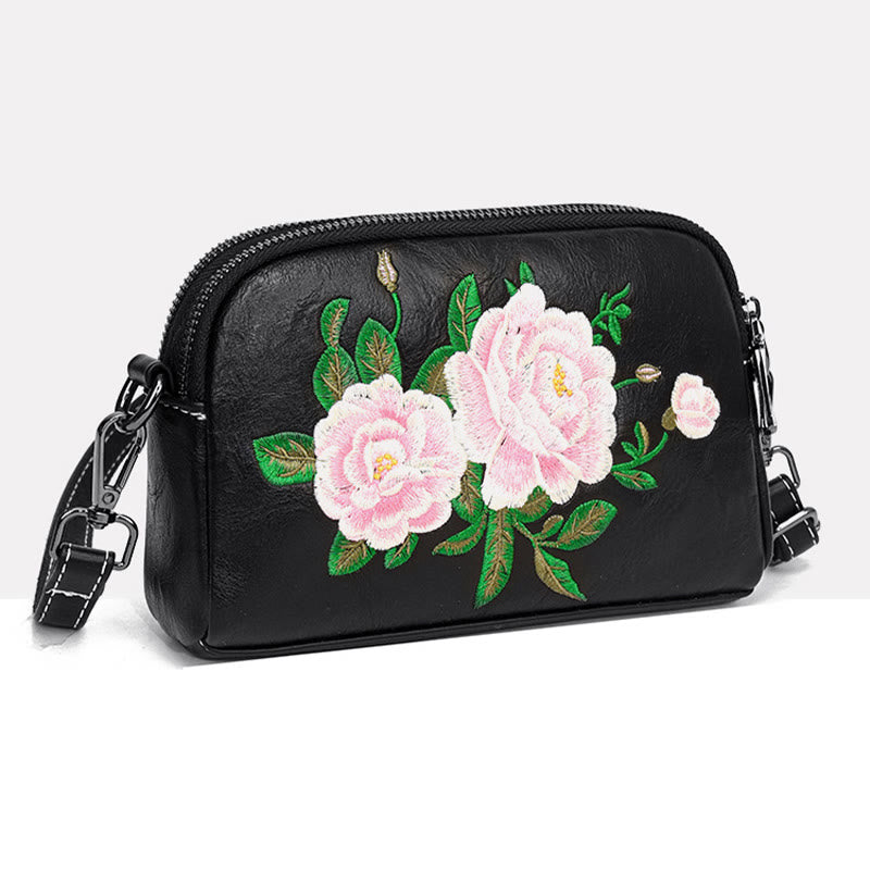 Mythstone Peony Pomegranate Flowers Su Embroidery Journey Shopping Purse Shoulder Bag Crossbody Bag