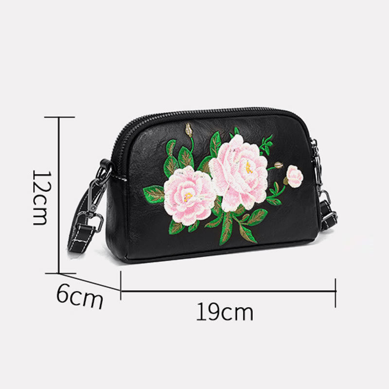 Mythstone Peony Pomegranate Flowers Su Embroidery Journey Shopping Purse Shoulder Bag Crossbody Bag