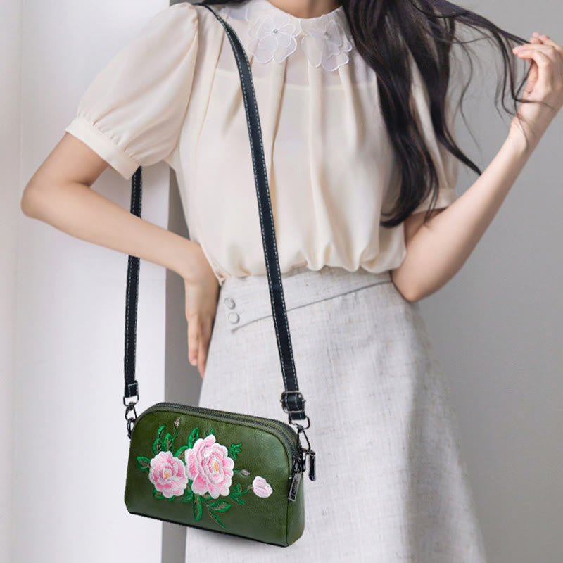 Mythstone Peony Pomegranate Flowers Su Embroidery Journey Shopping Purse Shoulder Bag Crossbody Bag