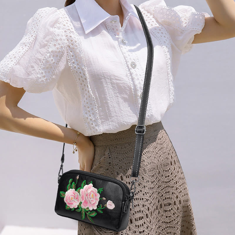 Mythstone Peony Pomegranate Flowers Su Embroidery Journey Shopping Purse Shoulder Bag Crossbody Bag