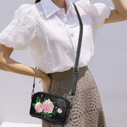 Mythstone Peony Pomegranate Flowers Su Embroidery Journey Shopping Purse Shoulder Bag Crossbody Bag